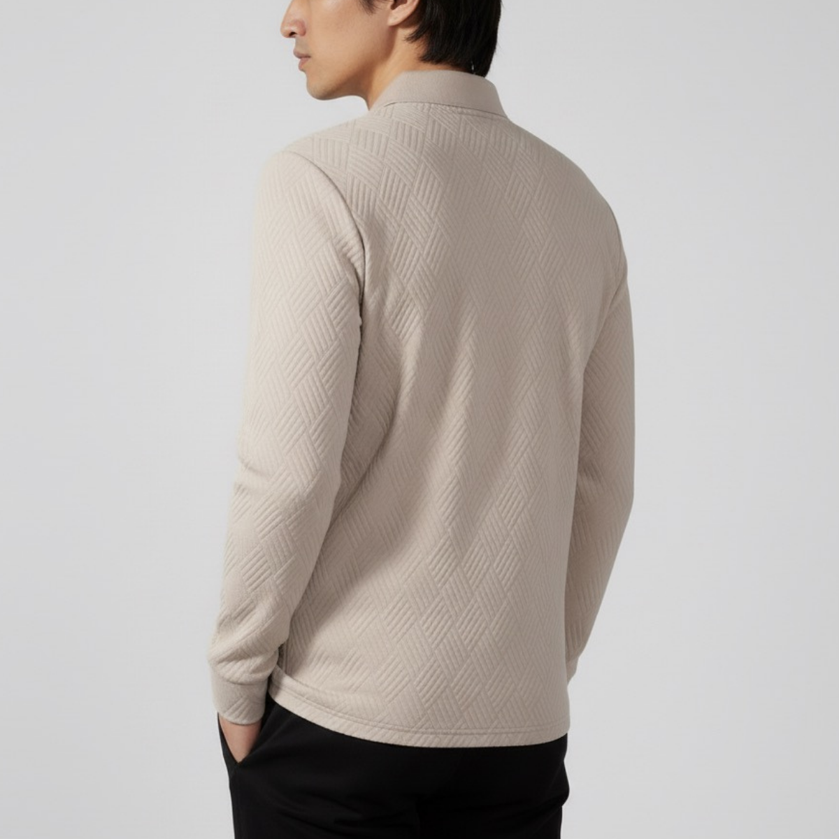 Męska teksturyzowana dopasowana długorękawowa koszulka polo