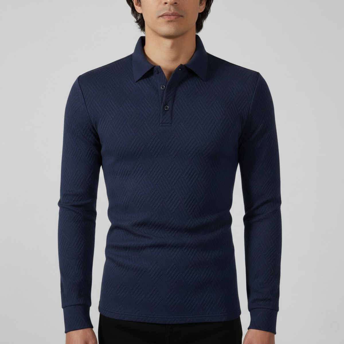 Męska teksturyzowana dopasowana długorękawowa koszulka polo