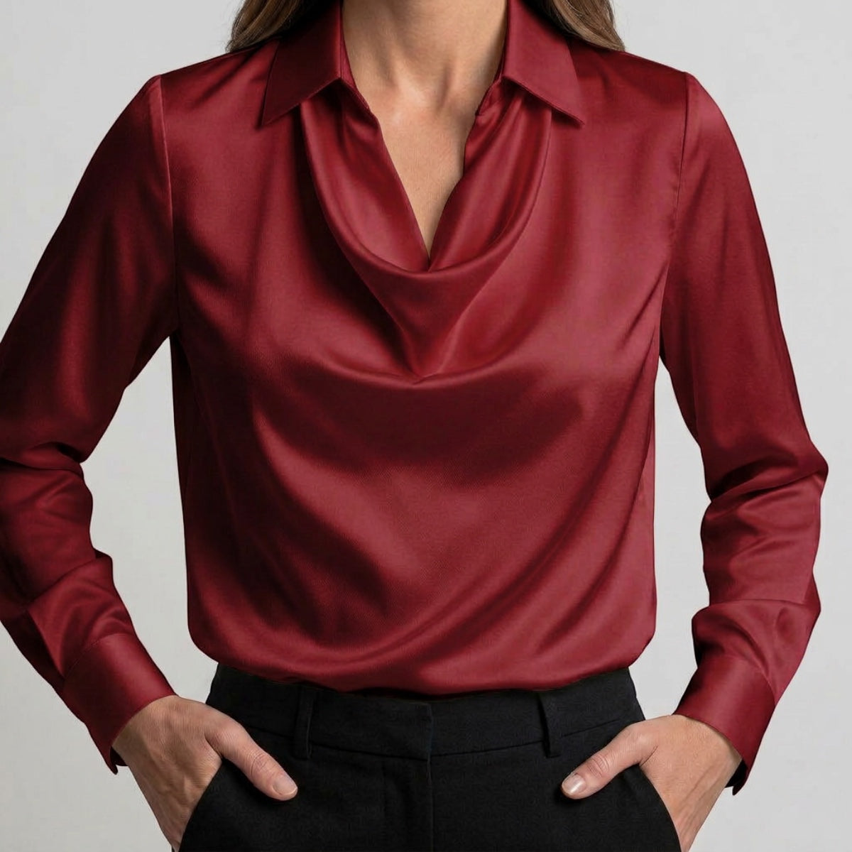 Women's Draped Neck Collared Blouse