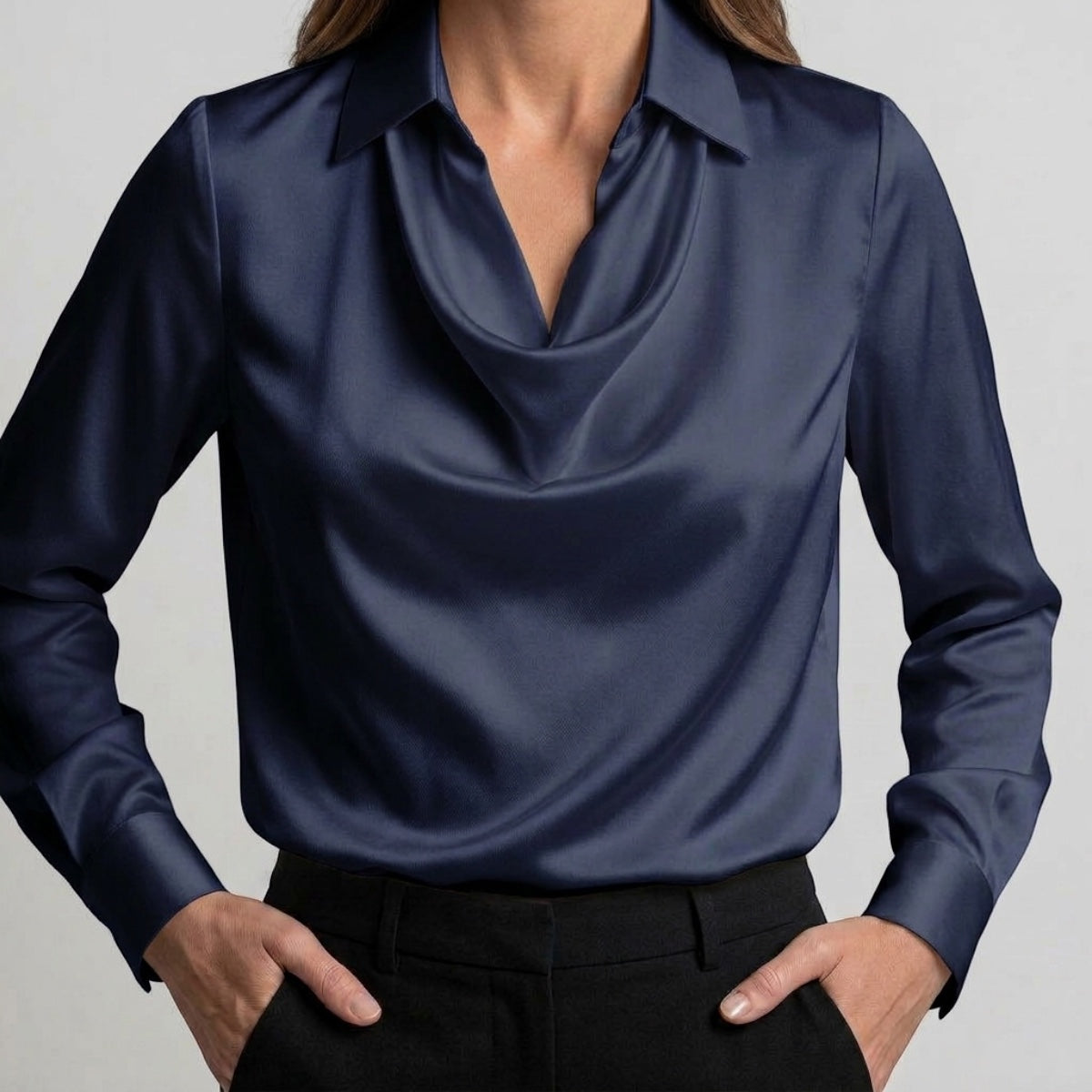 Women's Draped Neck Collared Blouse