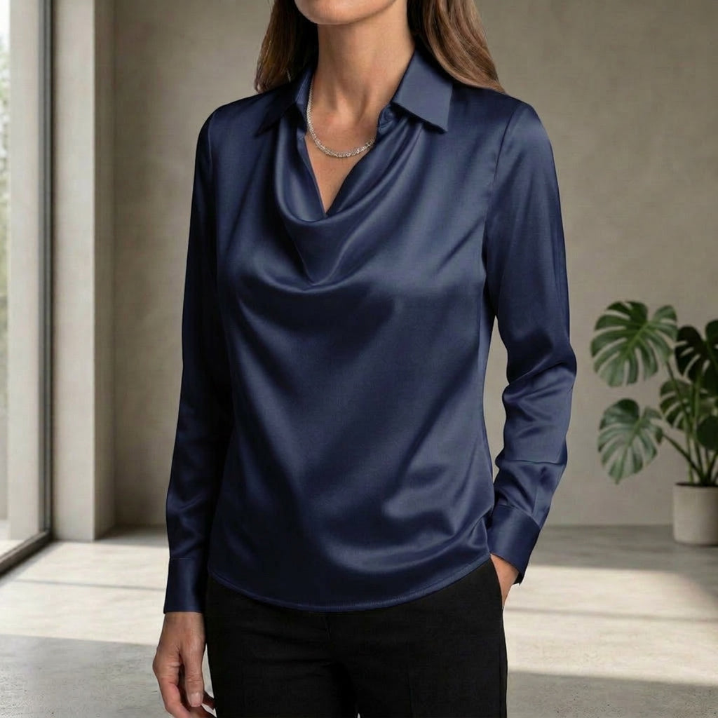 Women's Draped Neck Collared Blouse