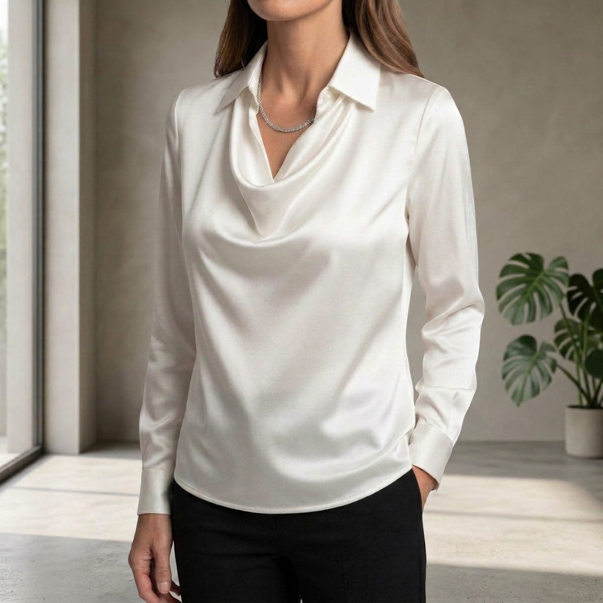 Women's Draped Neck Collared Blouse