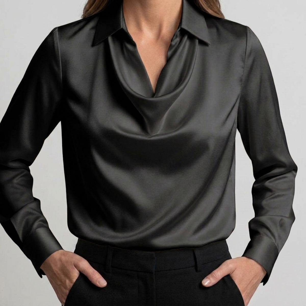 Women's Draped Neck Collared Blouse