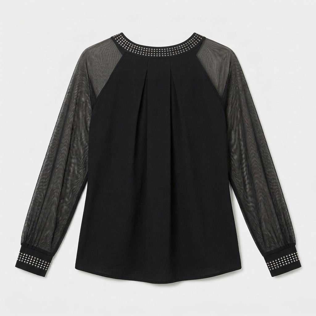 Women's Embellished Sheer Sleeve Blouse
