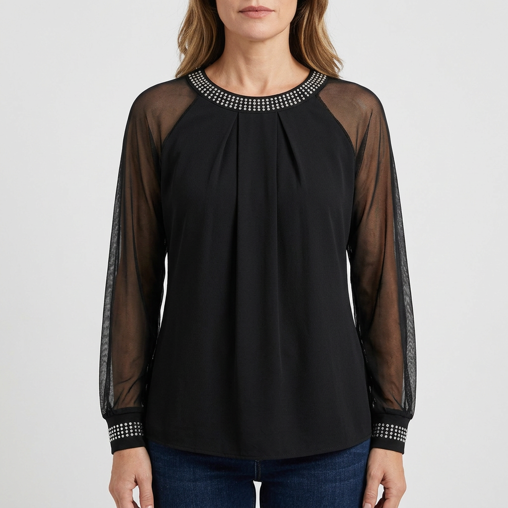 Women's Embellished Sheer Sleeve Blouse