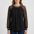 Women's Embellished Sheer Sleeve Blouse