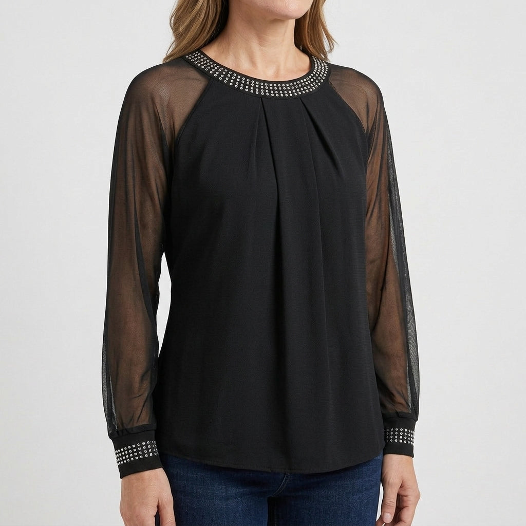 Women's Embellished Sheer Sleeve Blouse