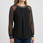 Women's Embellished Sheer Sleeve Blouse