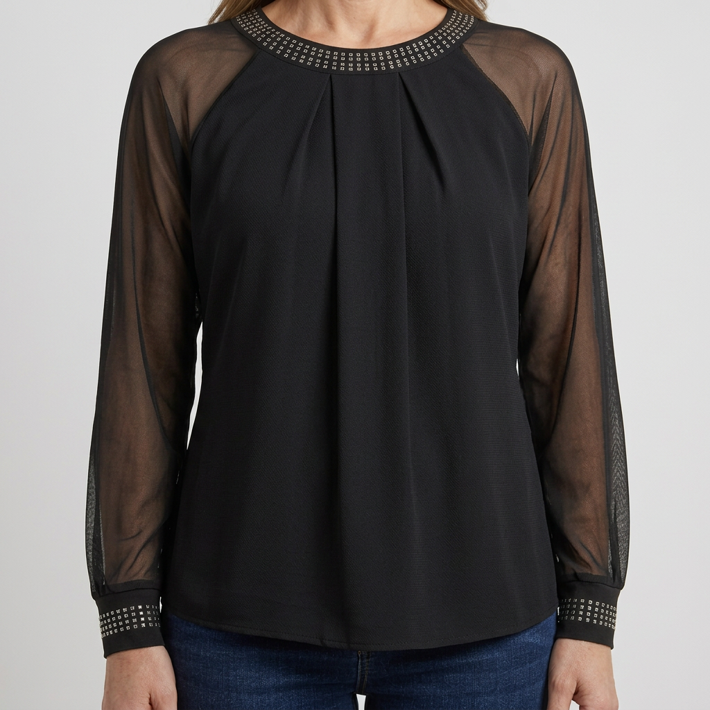 Women's Embellished Sheer Sleeve Blouse