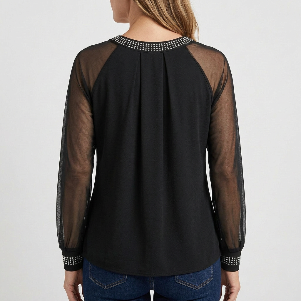 Women's Embellished Sheer Sleeve Blouse