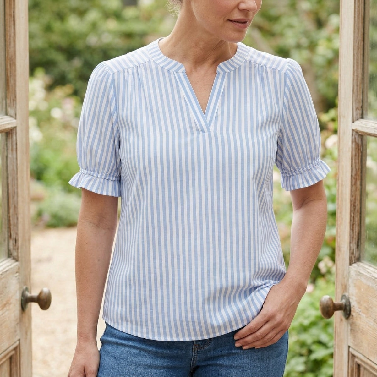 Women's Puff Sleeve Striped Blouse