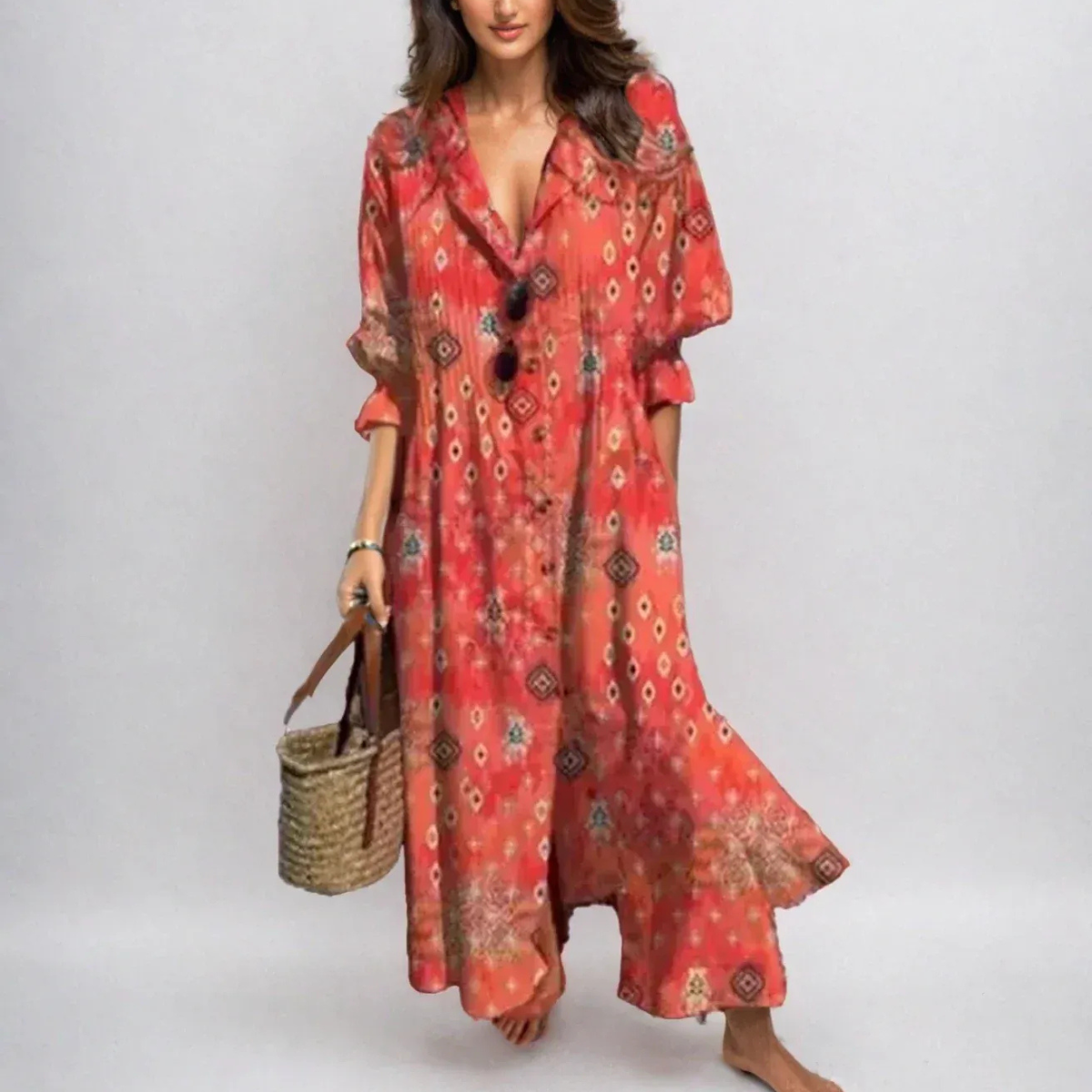 Women's Relaxed Boho Maxi Dress in Red
