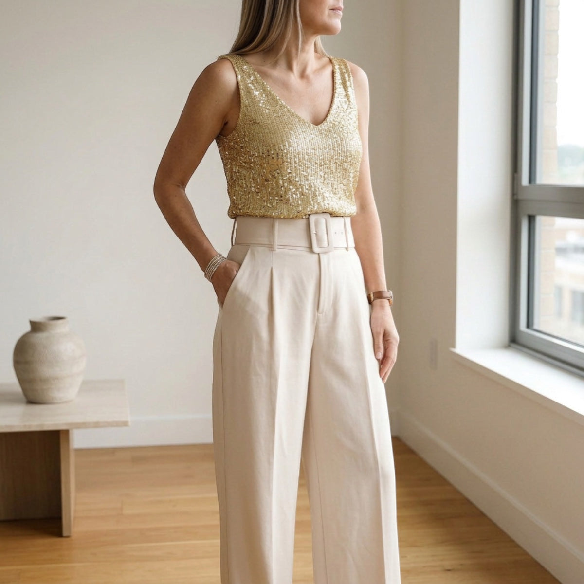 Women's Sequin V-Neck Tank Top