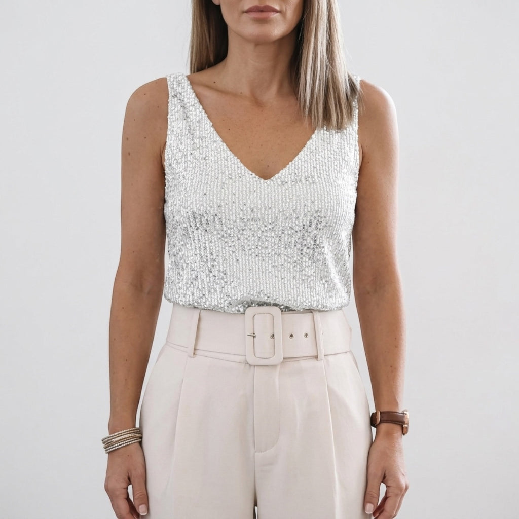 Women's Sequin V-Neck Tank Top