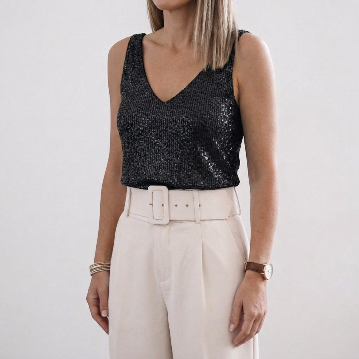 Women's Sequin V-Neck Tank Top
