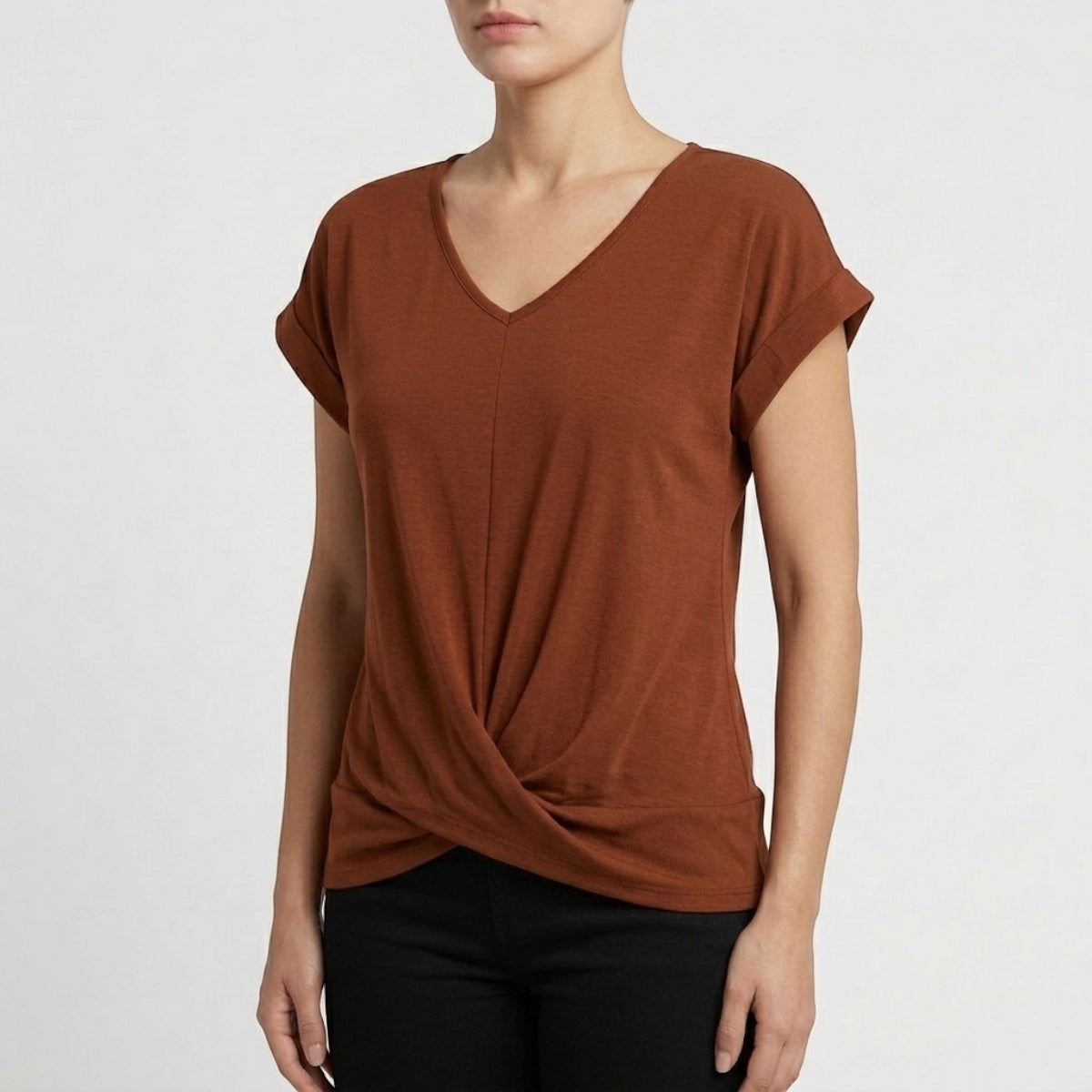 Women's V-Neck Twist Hem Top