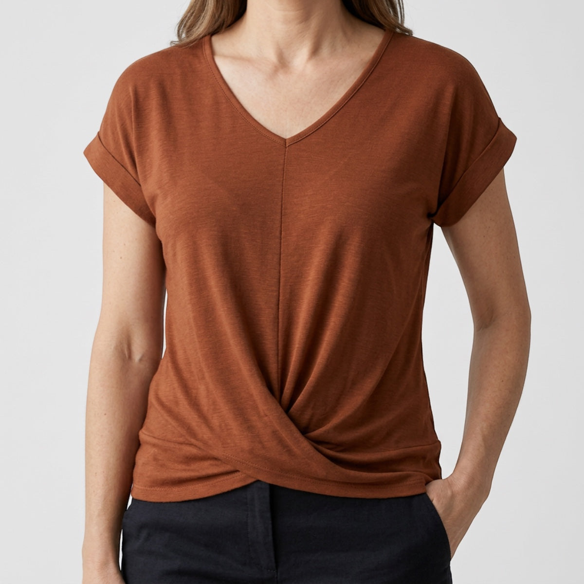 Women's V-Neck Twist Hem Top