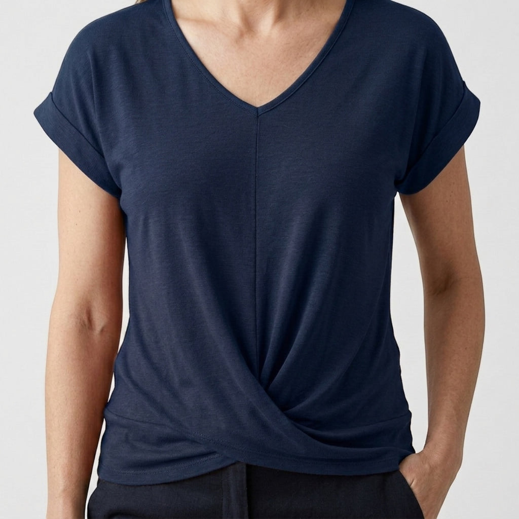 Women's V-Neck Twist Hem Top