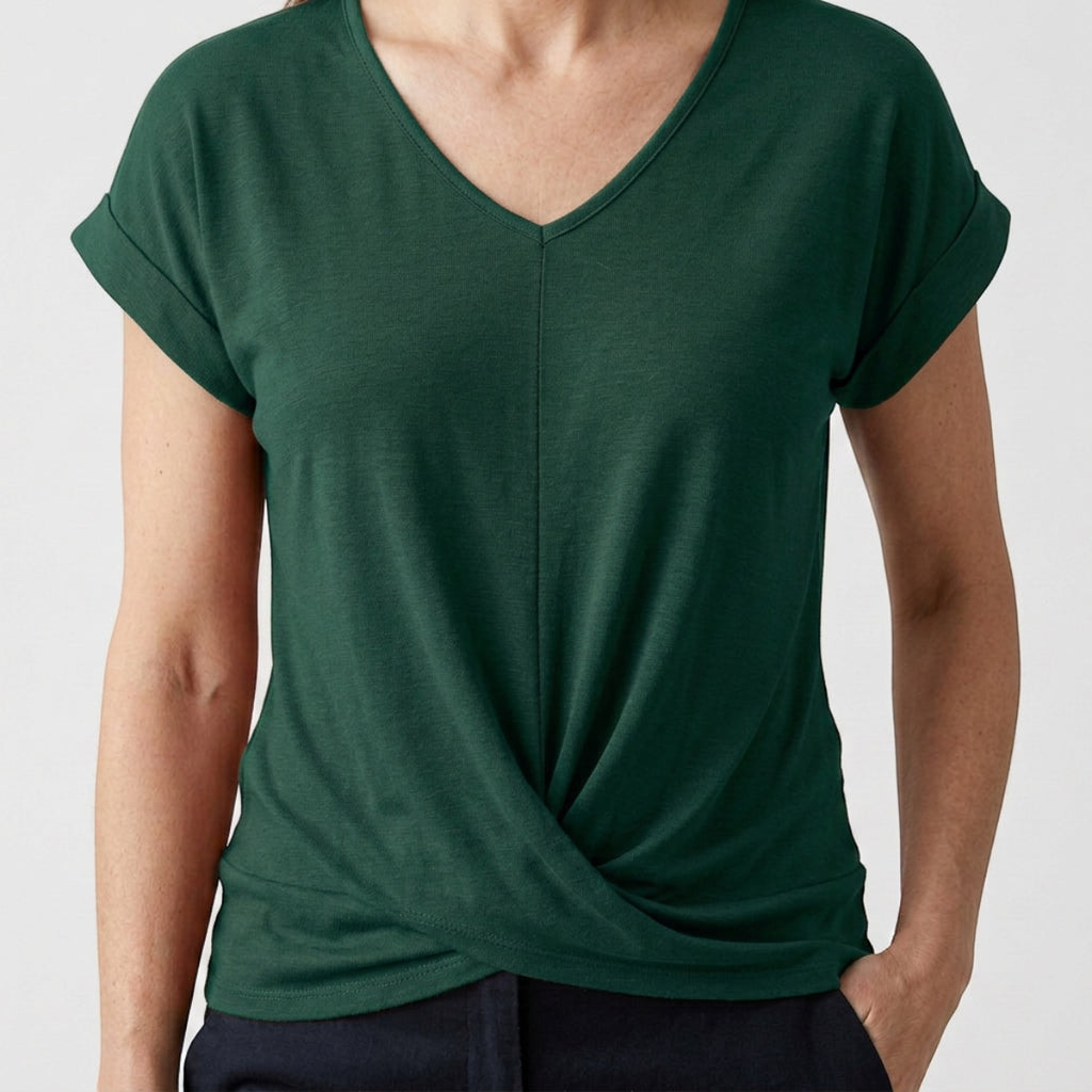 Women's V-Neck Twist Hem Top