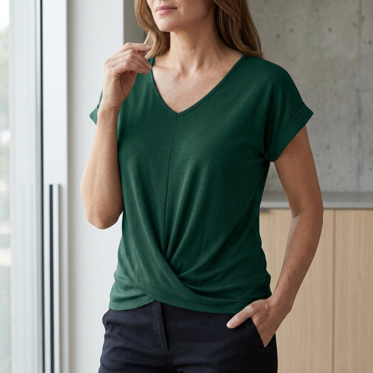 Women's V-Neck Twist Hem Top