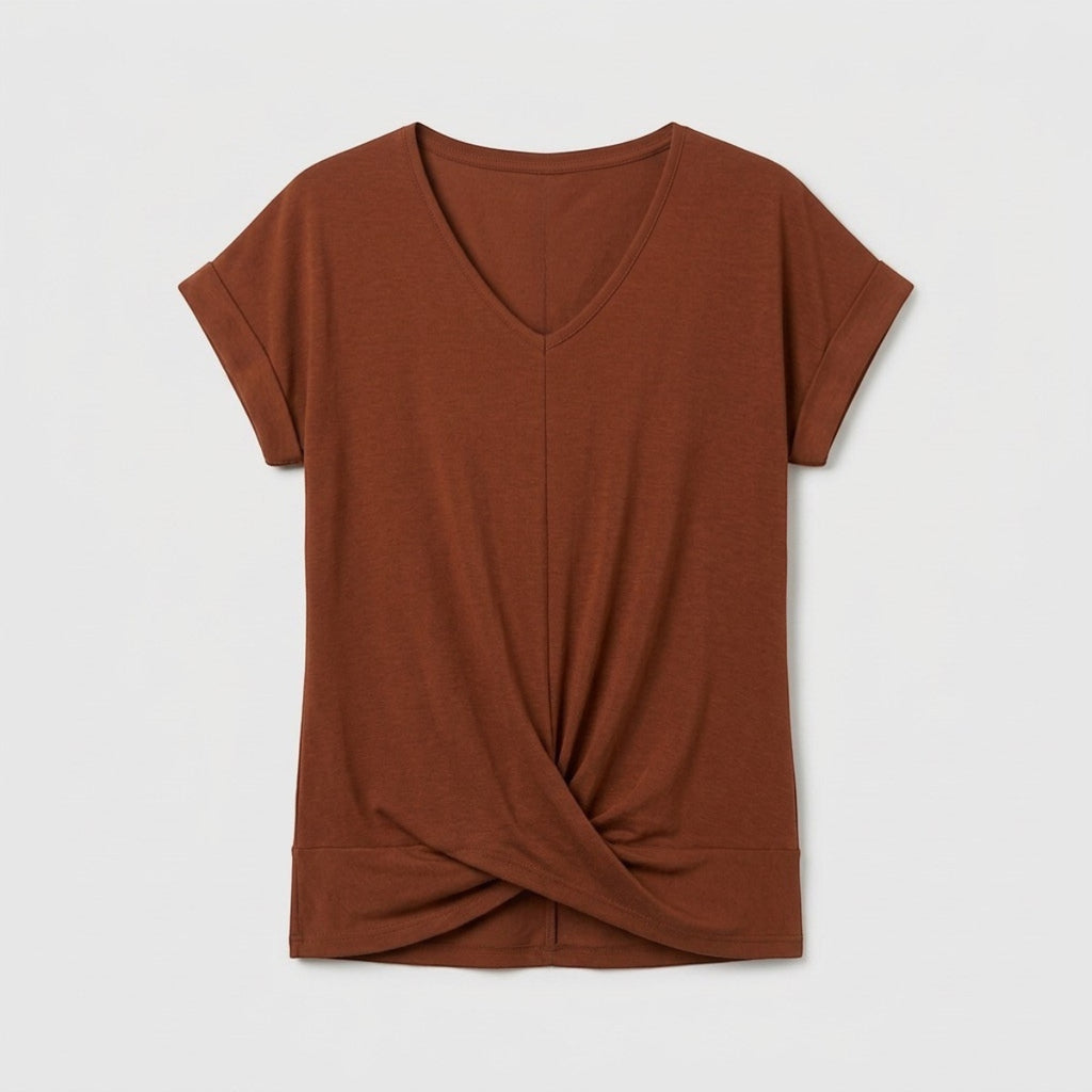 Women's V-Neck Twist Hem Top