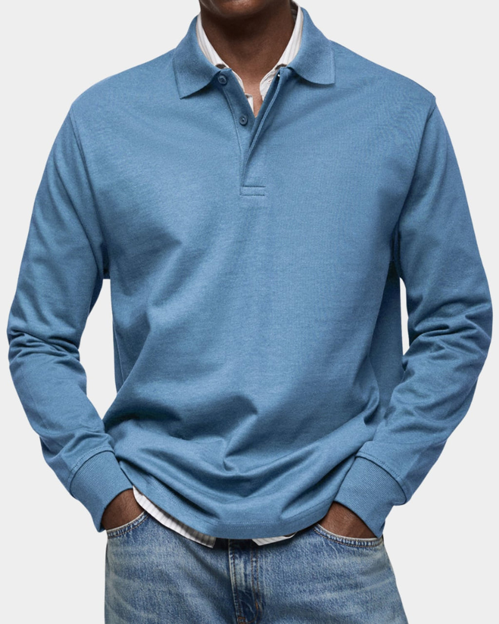 men's classic long sleeve polo shirt in light blue