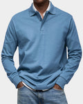 men's classic long sleeve polo shirt in light blue
