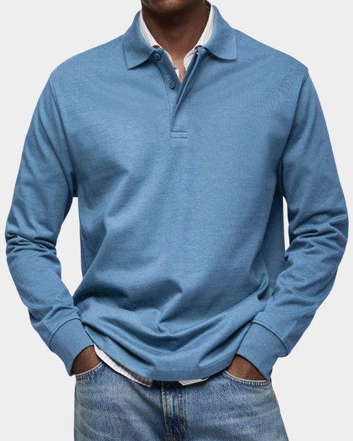 men's classic long sleeve polo shirt in light blue