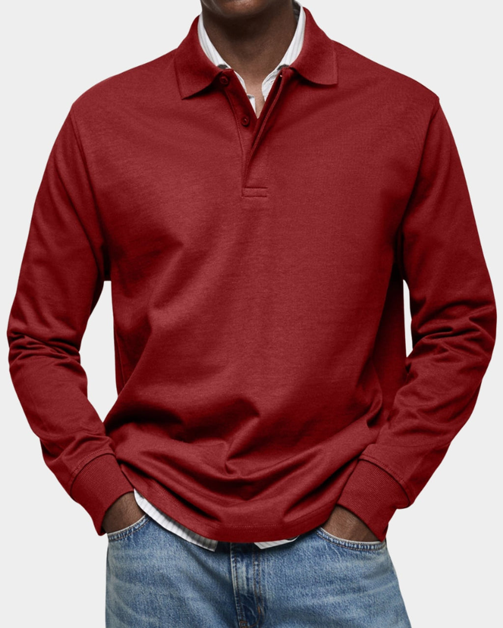 men's classic long sleeve polo shirt in red