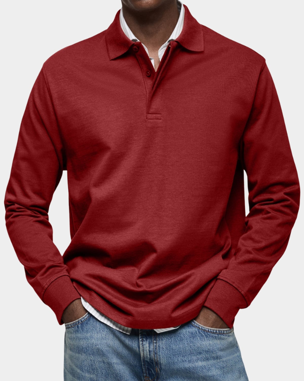 men's classic long sleeve polo shirt in red