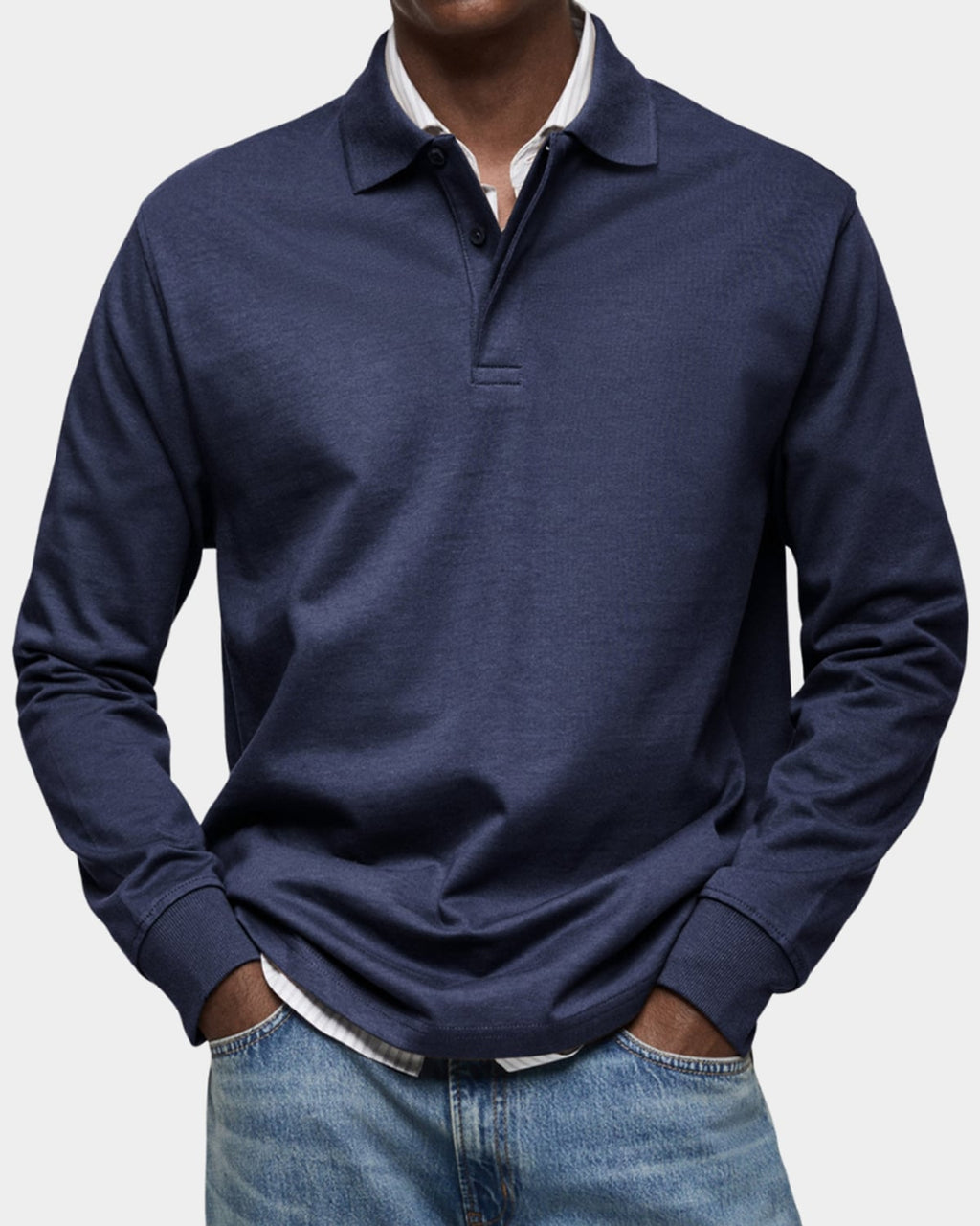 men's classic long sleeve polo shirt in navy blue