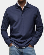 men's classic long sleeve polo shirt in navy blue