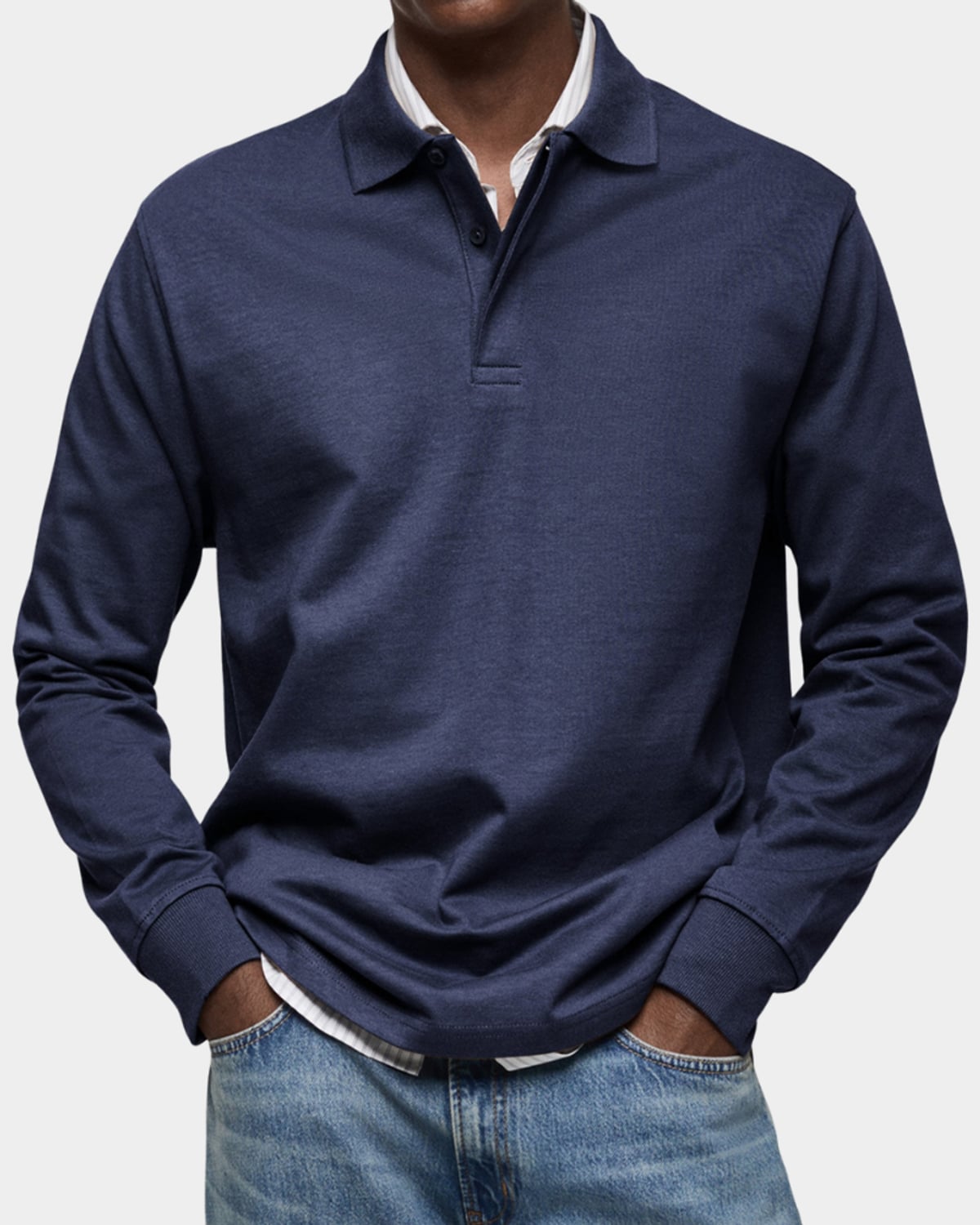 men's classic long sleeve polo shirt in navy blue
