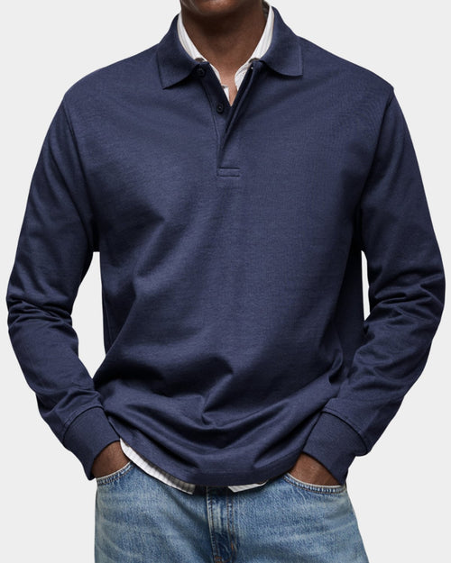 men's classic long sleeve polo shirt in navy blue