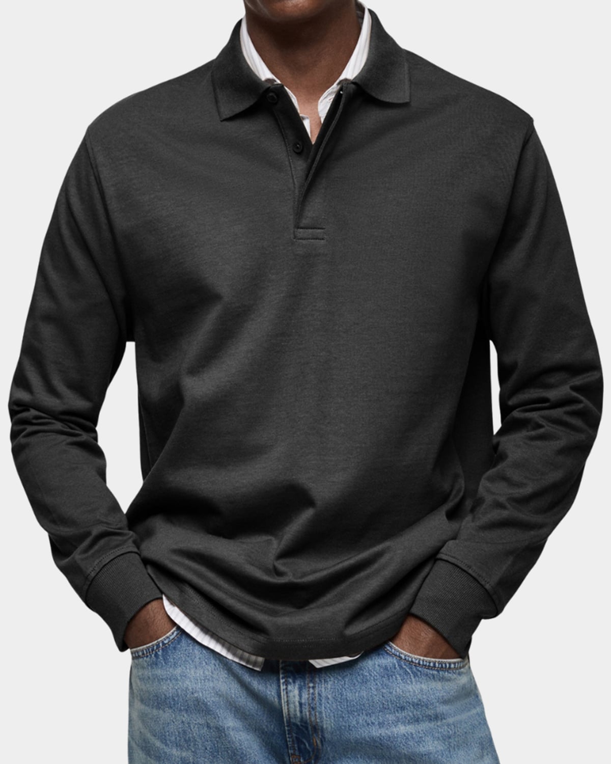 men's classic long sleeve polo shirt in black