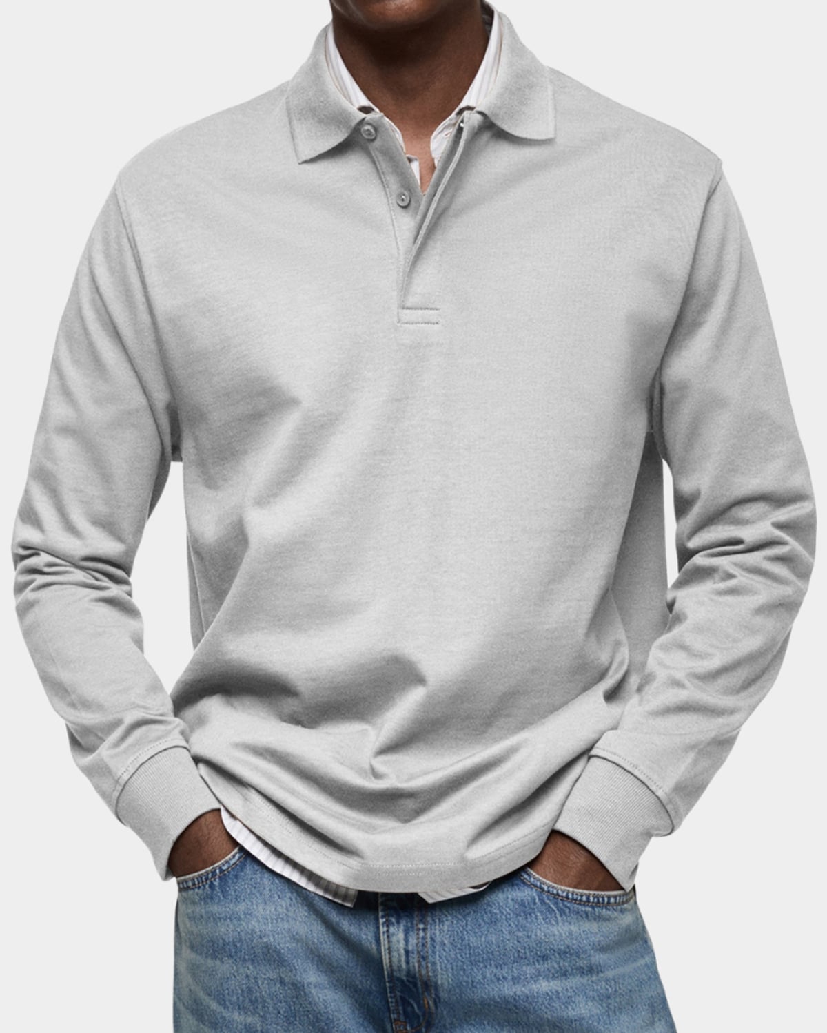 men's classic long sleeve polo shirt in white