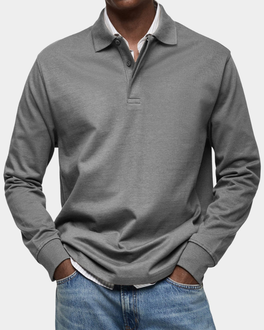 men's classic long sleeve polo shirt in gray