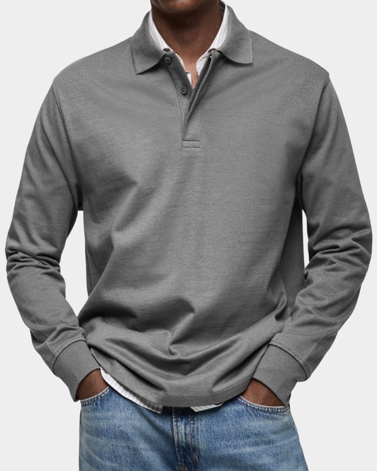 men's classic long sleeve polo shirt in gray