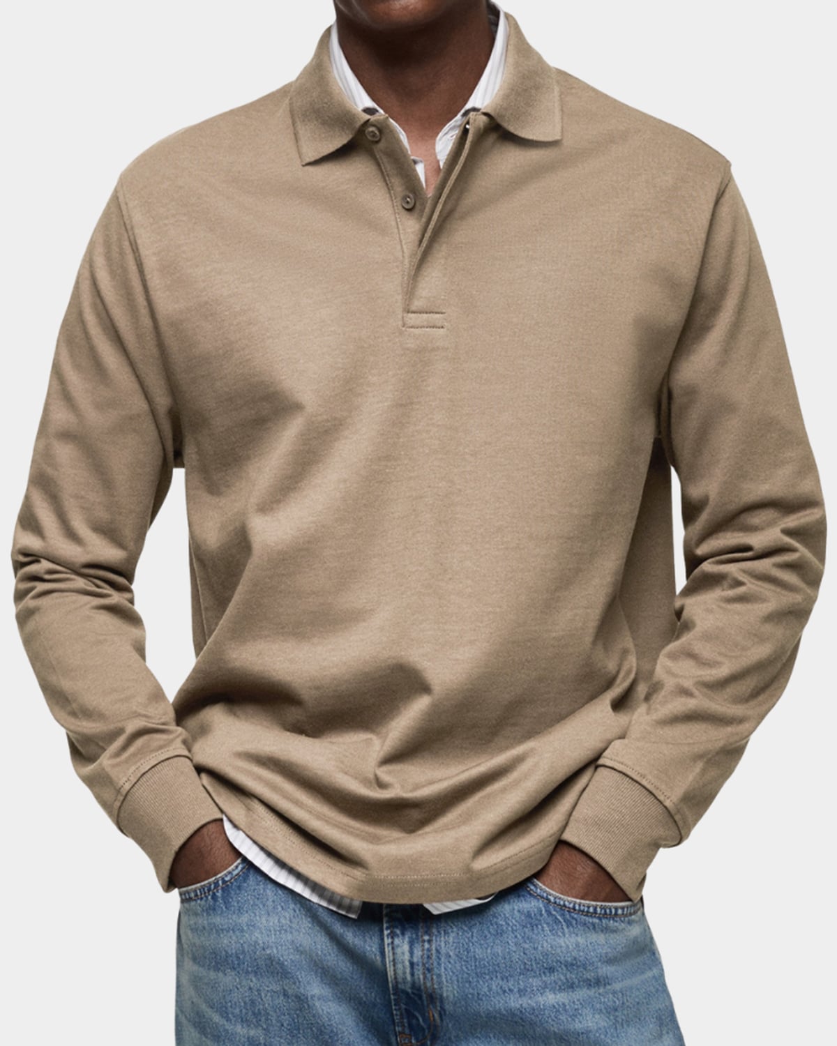 men's classic long sleeve polo shirt in khaki