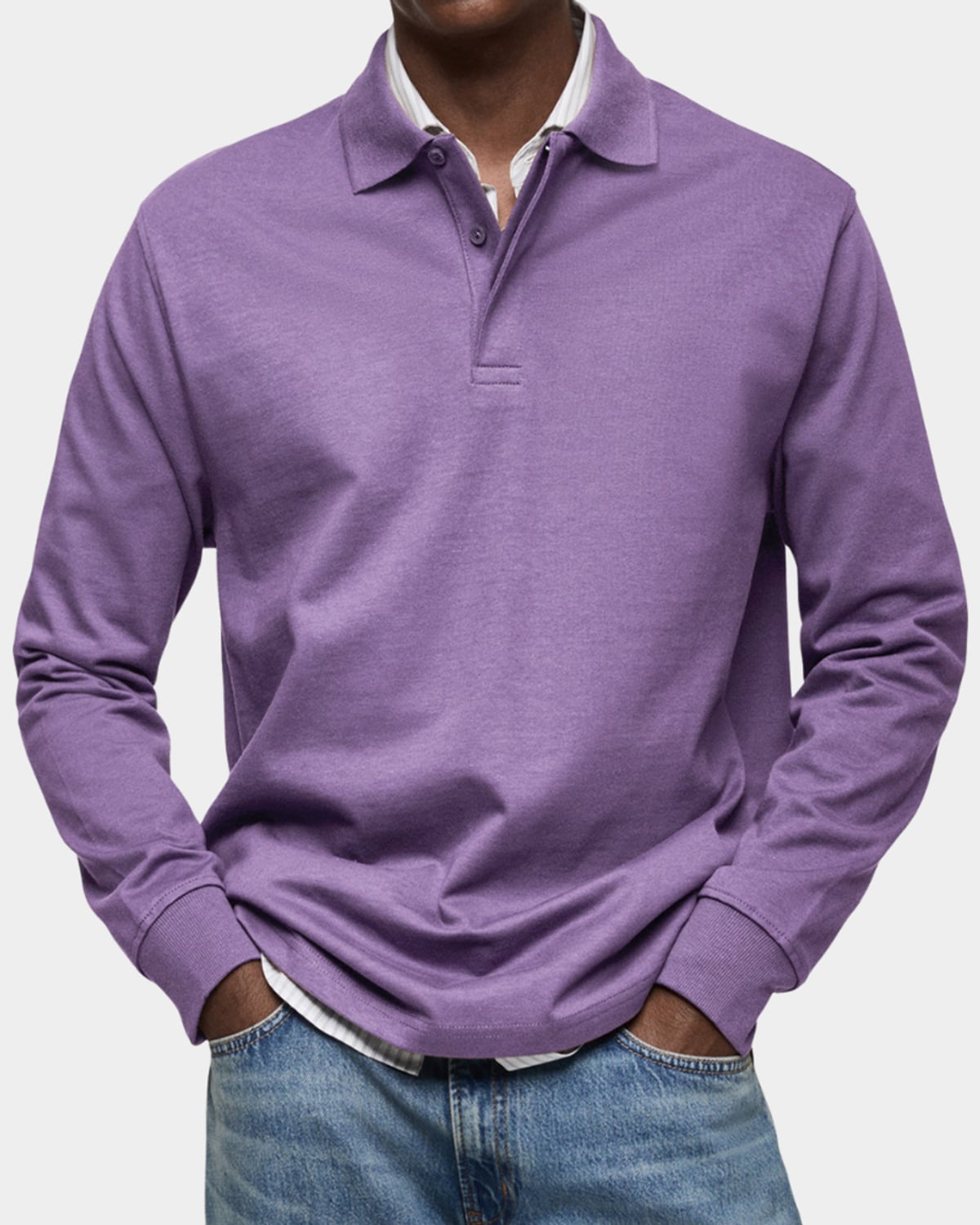 men's classic long sleeve polo shirt in purple