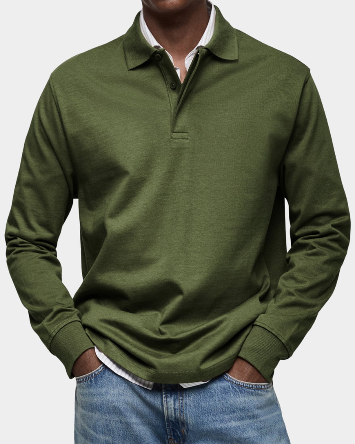 men's classic long sleeve polo shirt in army green