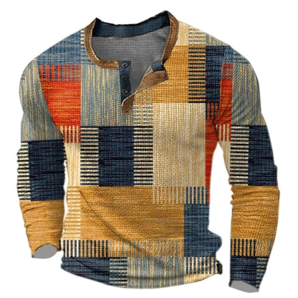 men's colorblock long sleeve henley sweater in orange