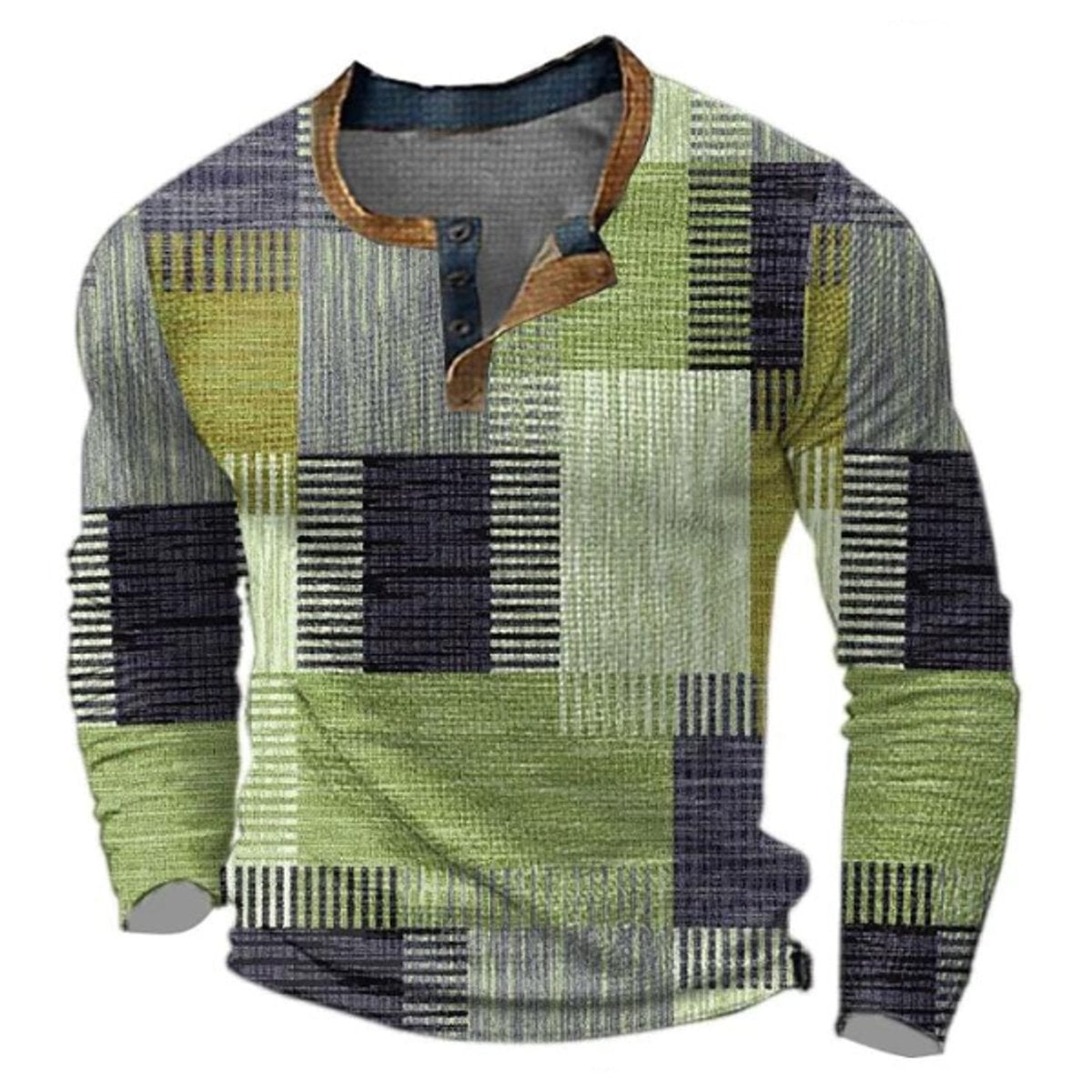 men's colorblock long sleeve henley sweater in green