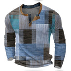 men's colorblock long sleeve henley sweater in blue