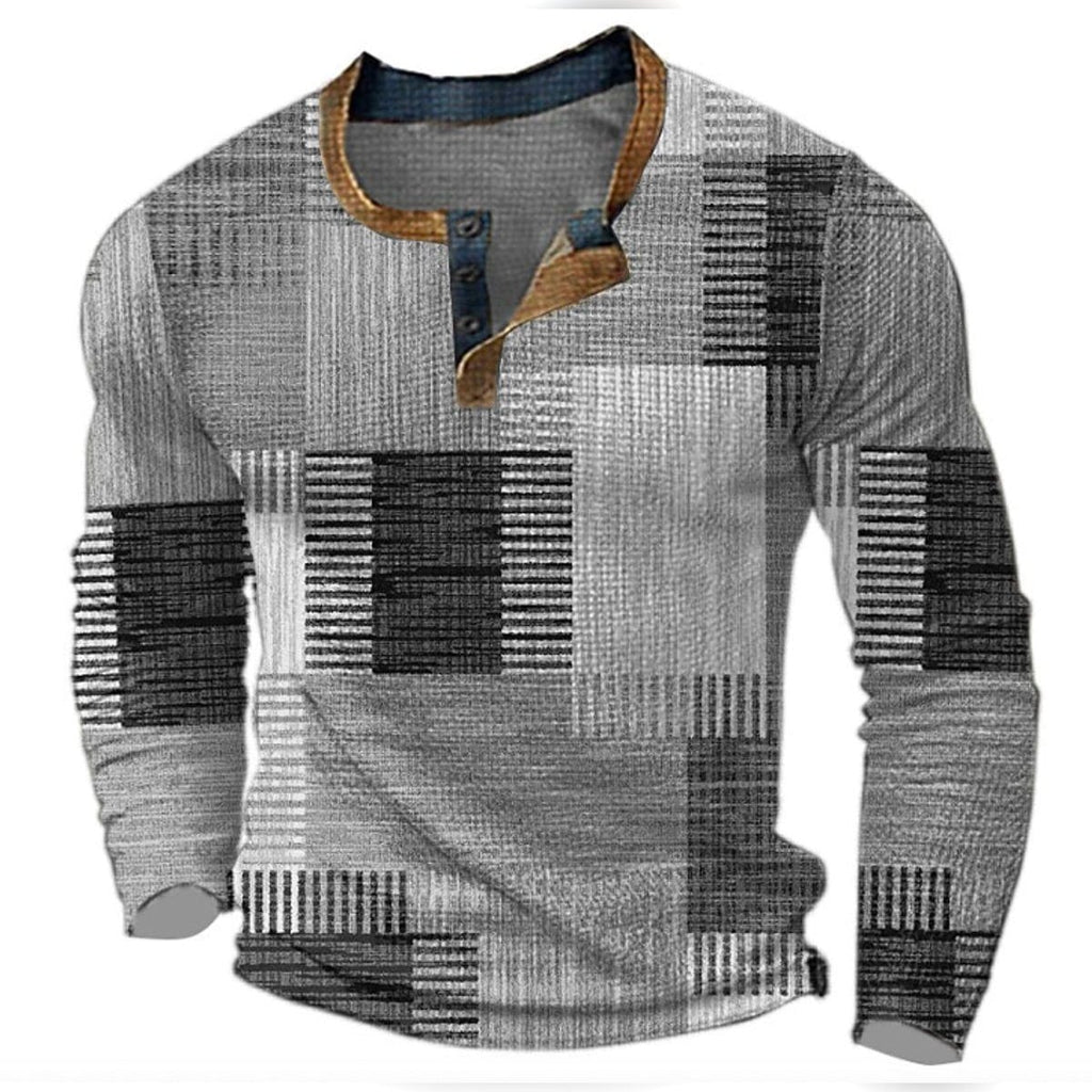 men's colorblock long sleeve henley sweater in gray