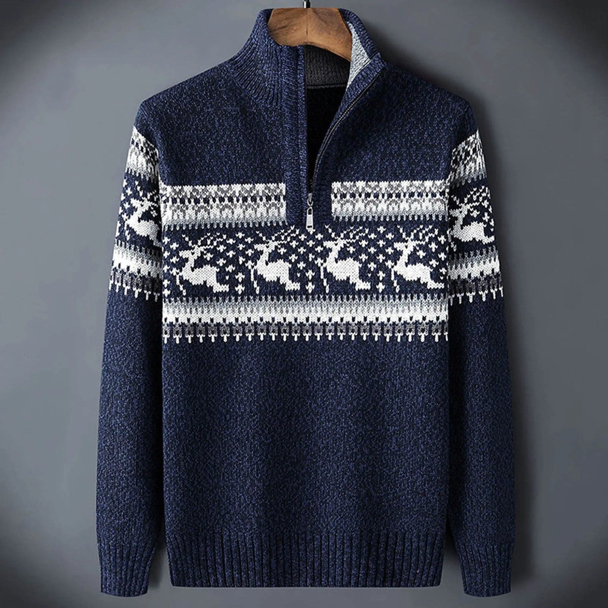 men's fair isle half-zip sweater in blue