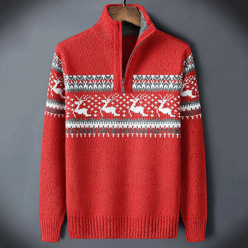 men's fair isle half-zip sweater in red