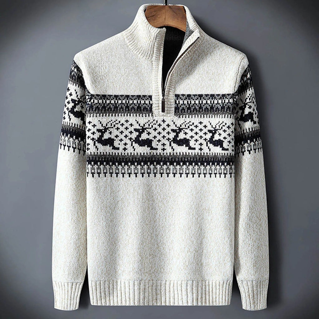 men's fair isle half-zip sweater in white