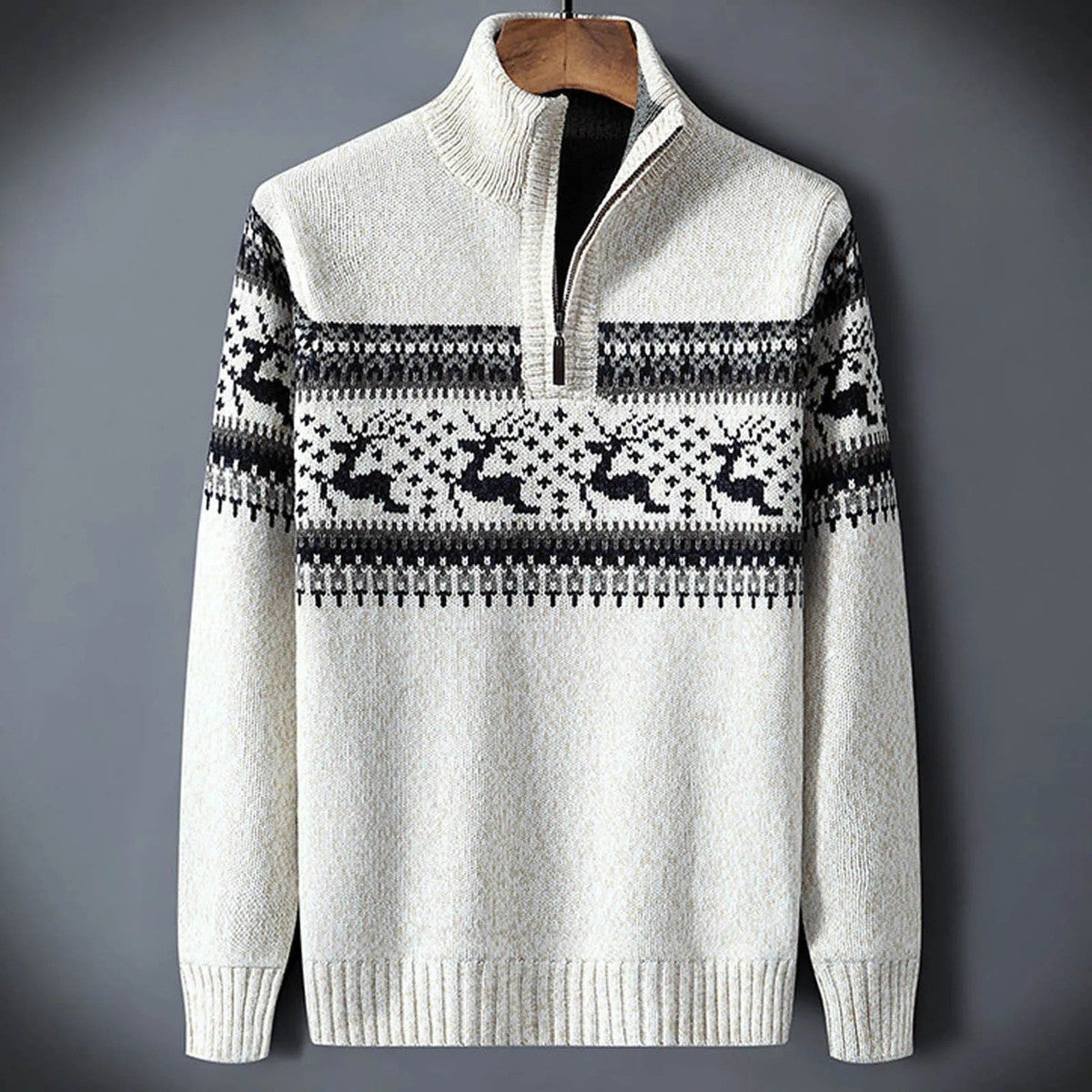 men's fair isle half-zip sweater in white