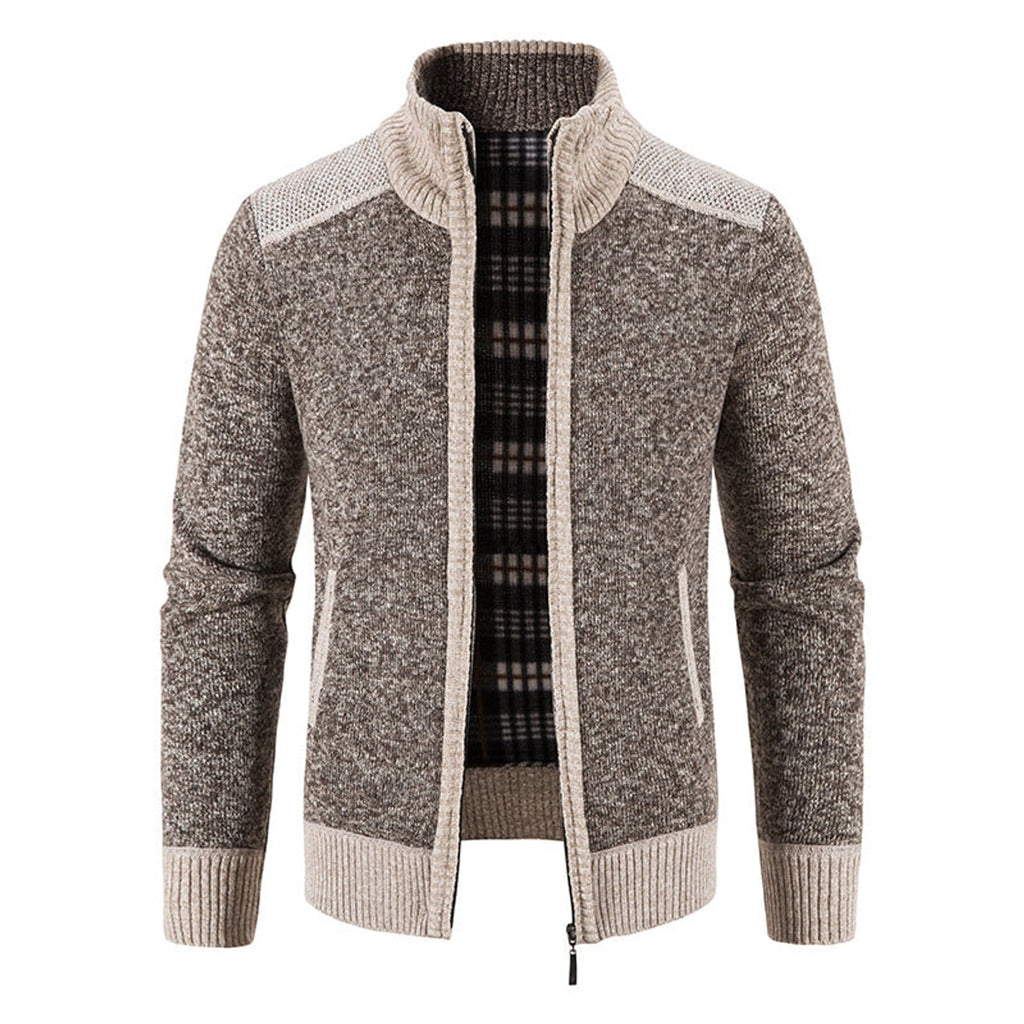 men's full-zip stand collar jacket in coffee brown